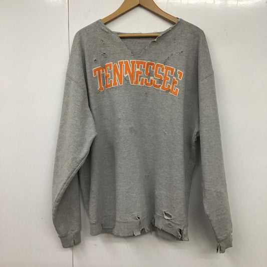 古着 USED トレーナー 長袖 長袖トレーナー スウェット Vネック ダメージ加工 プリント 灰 / グレー /  メンズ USED 古着 中古 10131455