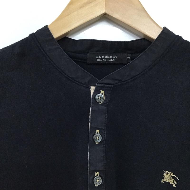 バーバリーブラックレーベル BURBERRY BLACK LABEL カットソー 長袖 長袖カットソー ヘンリーネックカットソー 2 ロゴ、文字 黒 / ブラック /  メンズ USED 古着 中古 10130127