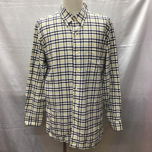 チャップス CHAPS シャツ、ブラウス 長袖 ボタンダウン チェック L ワンポイント 白 / ホワイト / X 紺 / ネイビー / X 黄 / イエロー /  メンズ USED 古着 中古 10118379