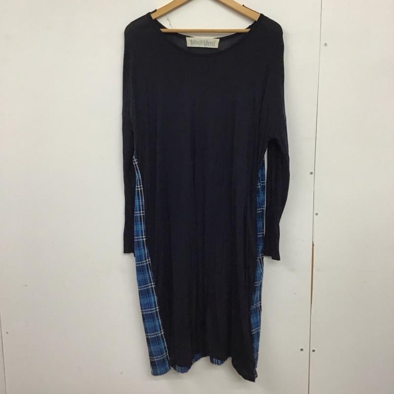 ミディウミ MidiUmi ワンピース ひざ丈スカート 無地 X チェック 青 / ブルー / X 紺 / ネイビー /  レディース USED 古着 中古 10150397