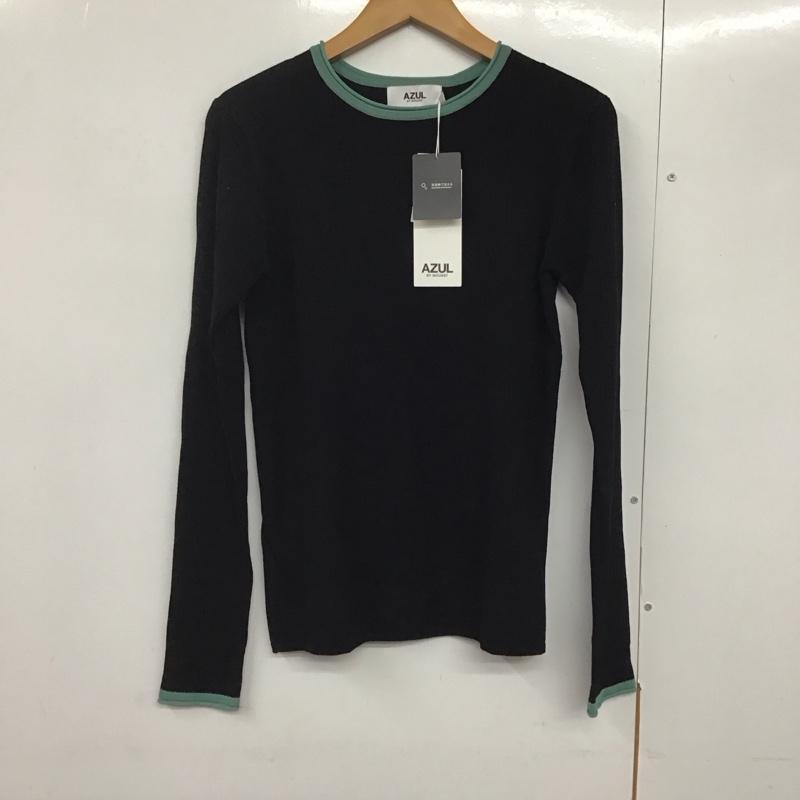 アズールバイマウジー AZUL BY MOUSSY ニット、セーター 長袖 250FSC70-163C PIPING DRY RIB KNIT タグ付き M 無地 黒 / ブラック / X 緑 / グリーン /  レディース USED 古着 中古 10141978