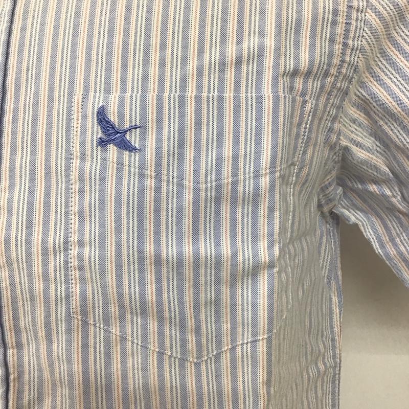 エディーバウアー Eddie Bauer シャツ、ブラウス 半袖 ボタンダウン ストライプ 胸ポケット S ワンポイント 水色 / ライトブルー / X 白 / ホワイト / X 赤 / レッド /  メンズ USED 古着 中古 10112918