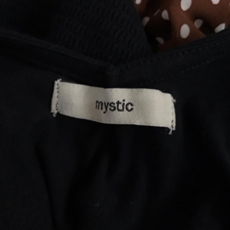 ミスティック mystic ワンピース ロングスカート MYZ1081409A0004 シャーリングドッキングワンピース 半袖 FREE ドット 黒 / ブラック / X 茶 / ブラウン /  レディース USED 古着 中古 10115886