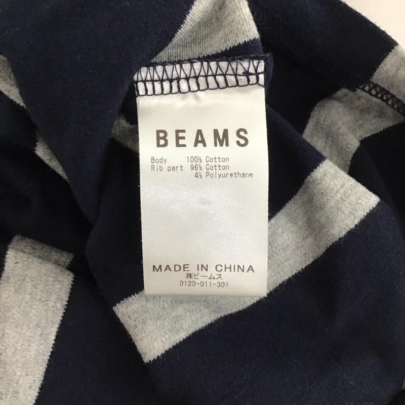 ビームス BEAMS Tシャツ 半袖 半袖カットソー プリントTシャツ クルーネックカットソー S ストライプ 灰 / グレー / X 紺 / ネイビー /  メンズ USED 古着 中古 10130575