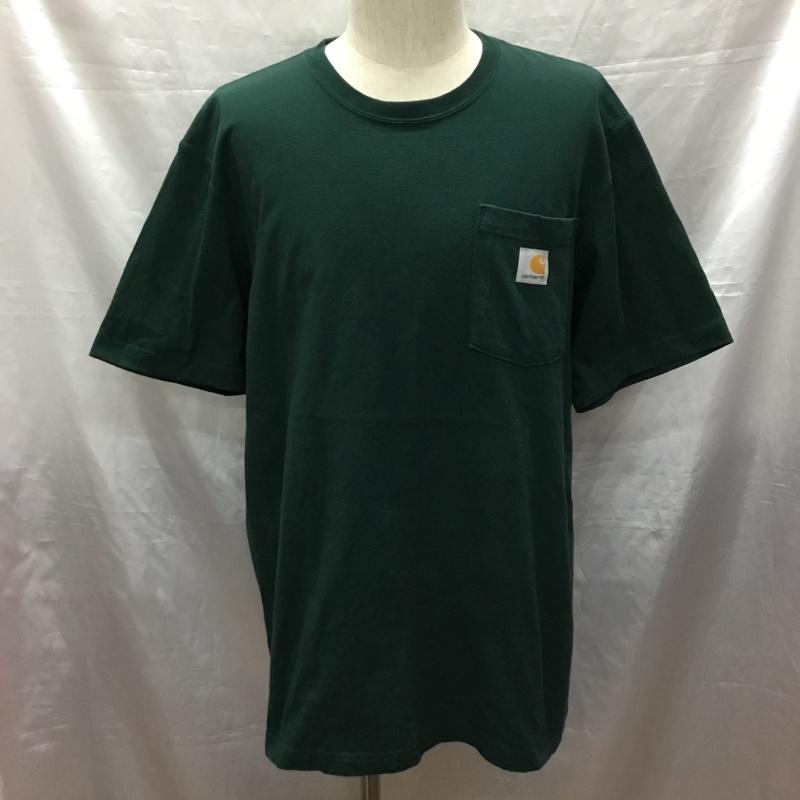 カーハート Carhartt Tシャツ 半袖 K87-HTG ポケット付きTシャツ クルーネック M ロゴ、文字 緑 / グリーン /  メンズ USED 古着 中古 10120991
