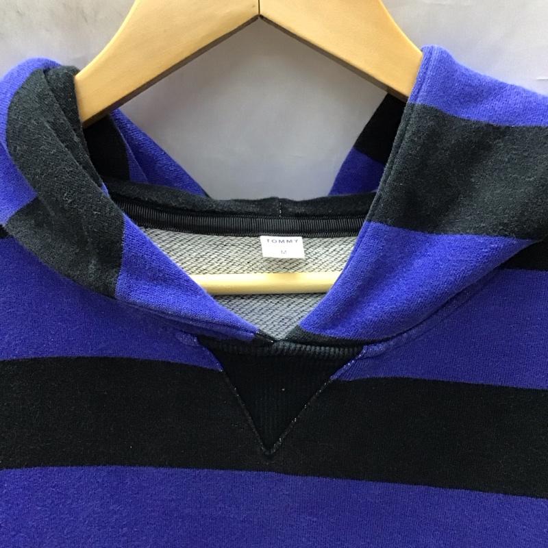 古着 USED ワンピース ひざ丈スカート TOMMY パーカーワンピース スウェット 長袖 M ボーダー柄 黒 / ブラック / X 青 / ブルー /  レディース USED 古着 中古 10114857