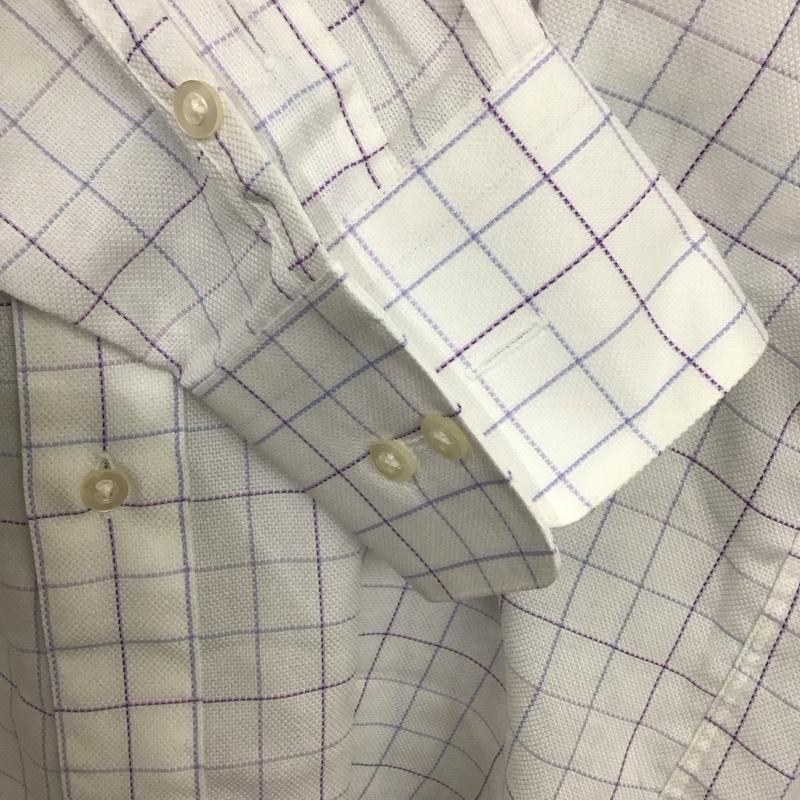 ジェフバンクス JEFFBANKS シャツ、ブラウス 長袖 ボタンダウン ワイシャツ チェック 白 / ホワイト / X 紫 / パープル /  メンズ USED 古着 中古 10117747