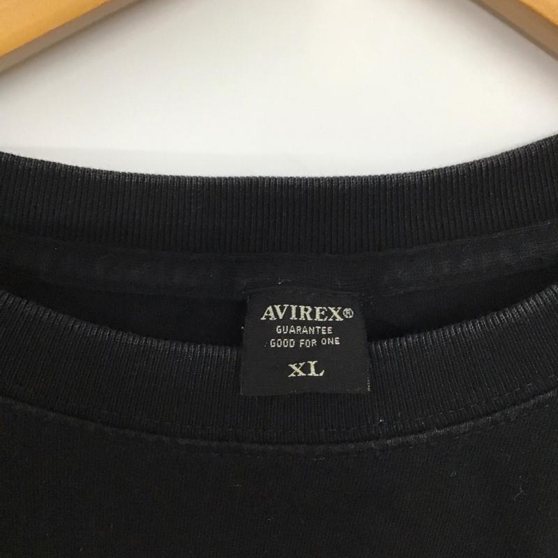 アヴィレックス AVIREX Tシャツ 半袖 半袖カットソー プリントTシャツ クルーネックカットソー XL ロゴ、文字 黒 / ブラック /  メンズ USED 古着 中古 10128669