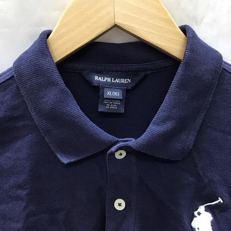 ラルフローレン RALPHLAUREN ポロシャツ 半袖 半袖ポロシャツ カラーシャツ 半袖カットソー XL ロゴ、文字 紺 / ネイビー /  ボーイズ USED 古着 中古 10116930