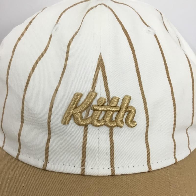キス KITH 帽子 キャップ CLASSIC SCRIPT PINSTRIPE CAP ストライプ ロゴ、文字 白 / ホワイト / X ベージュ / ベージュ /  メンズ USED 古着 中古 10124402