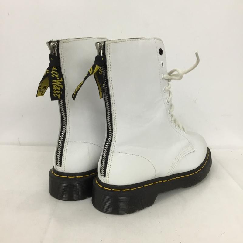 ドクターマーチン Dr.Martens ブーツ 一般 10ホール 10EYE Y s バックジップ UK6 箱有 US：8 無地 白 / ホワイト / X 黒 / ブラック /  レディース USED 古着 中古 10149853