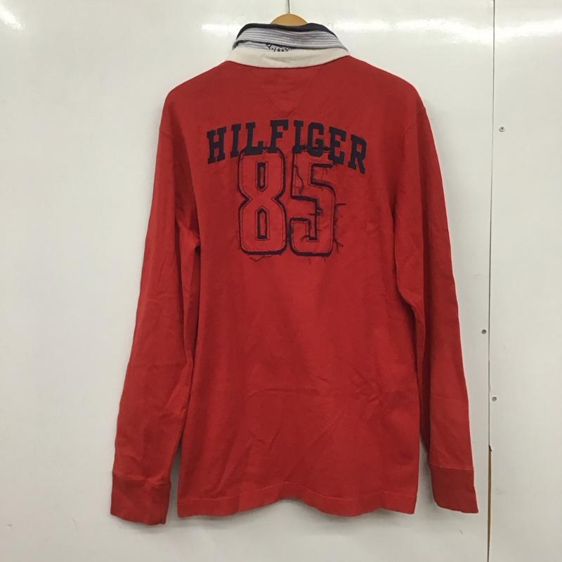 トミーヒルフィガー TOMMY HILFIGER カットソー 長袖 長袖カットソー カジュアルシャツ ポロシャツ XL ロゴ、文字 赤 / レッド /  メンズ USED 古着 中古 10145060