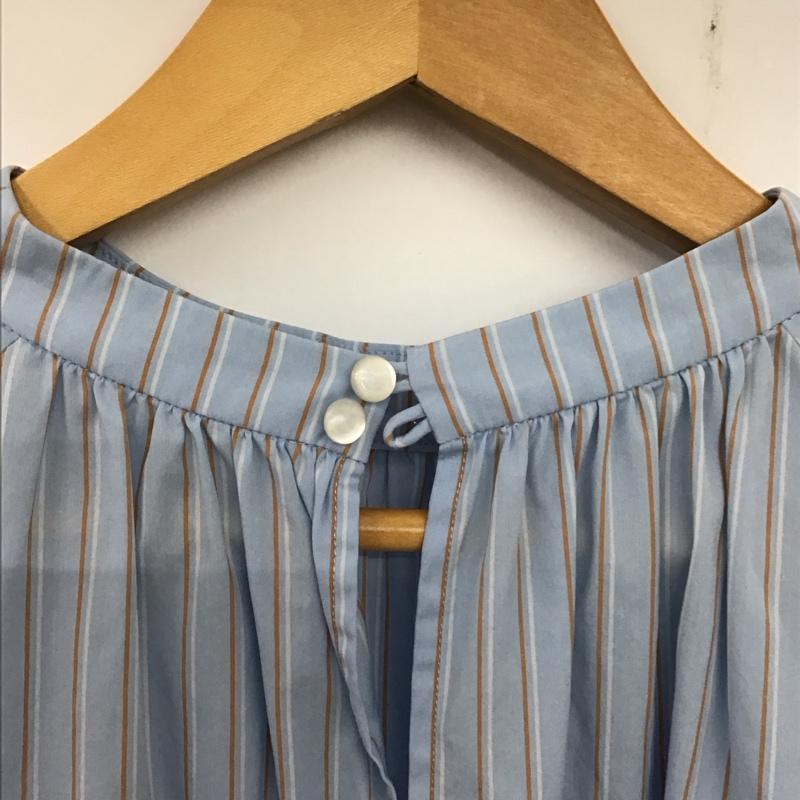 ユナイテッドアローズグリーンレーベルリラクシング UNITED ARROWS green label relaxing シャツ、ブラウス 長袖 3511-199-1268 CS コットン /N ブロード スタンド ギャザー ブラウス ストライプ 水色 / ライトブルー /  レディース USED 古着 中古 10136483