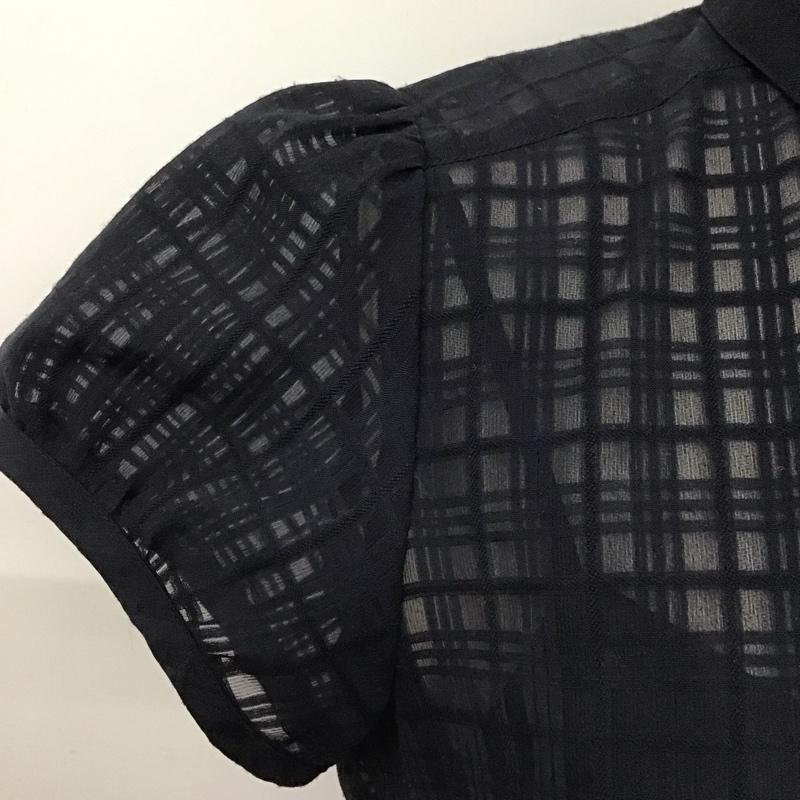 ブルーレーベル・クレストブリッジ BLUE LABEL CRESTBRIDGE ワンピース ひざ丈スカート 55j33-711-29 マイクロチェックレーシーワンピース 半袖シャツワンピース 前開きシャツ 36 無地 紺 / ネイビー /  レディース USED 古着 中古 10107360