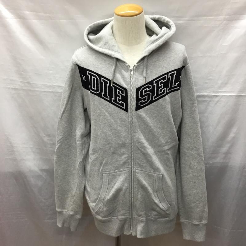 ディーゼル DIESEL パーカー 長袖 裏起毛 フルジップ スウェット L ロゴ、文字 灰 / グレー /  メンズ USED 古着 中古 10121385