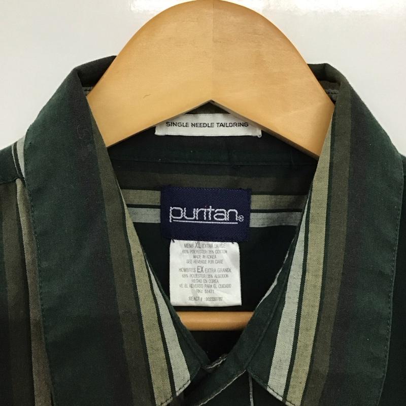 ピューリタン PURITAN シャツ、ブラウス 長袖 長袖シャツ ストライプシャツ カラーシャツ XL ストライプ カーキ / カーキ /  メンズ USED 古着 中古 10150274