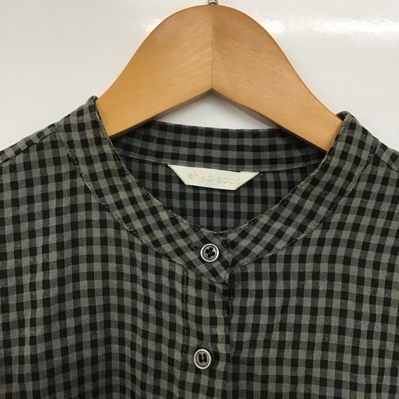 エヘカソポ ehka sopo ワンピース ロングスカート 1106971 シャツワンピース バンドカラー FREE チェック 灰 / グレー / X 黒 / ブラック /  レディース USED 古着 中古 10144364