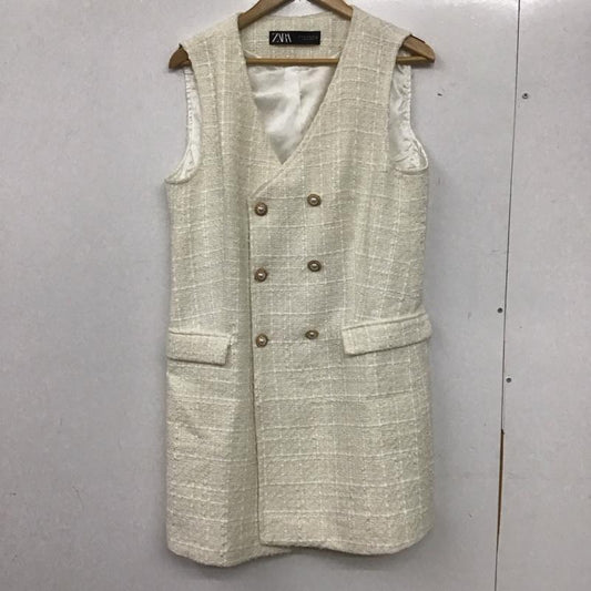 ザラ ZARA ベスト ベスト 2997 220 251 ロング丈 M チェック 白 / ホワイト /  レディース USED 古着 中古 10139115