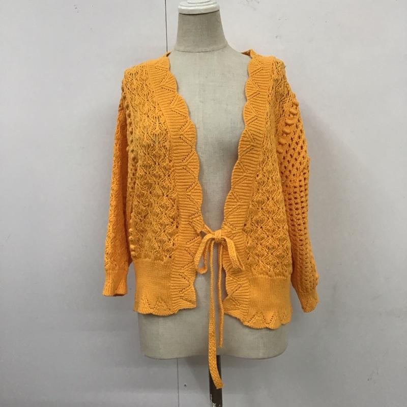 ザラ ZARA カーディガン 七分袖 3991 035 643 透かし編み ボレロ M 無地 橙 / オレンジ /  レディース USED 古着 中古 10119603