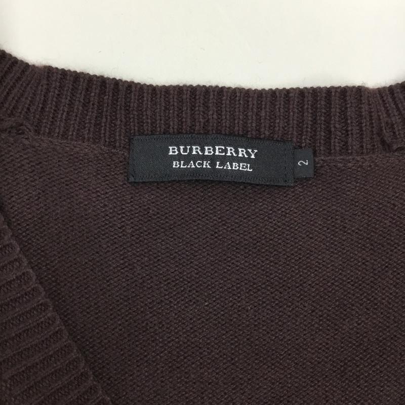 バーバリーブラックレーベル BURBERRY BLACK LABEL ニット、セーター 長袖 Vネック 2 無地 茶 / ブラウン /  メンズ USED 古着 中古 10121819