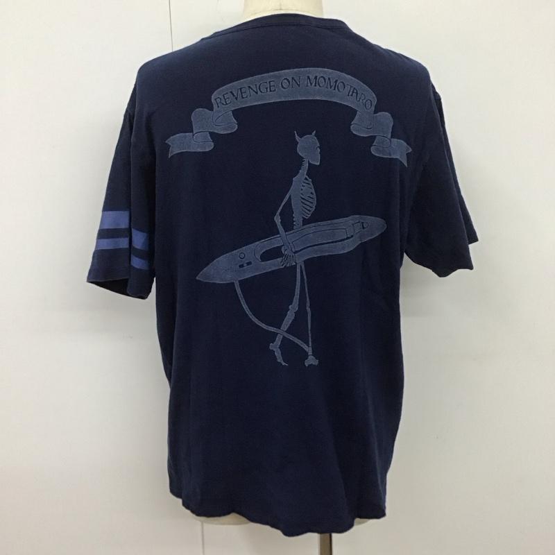 桃太郎ジーンズ MOMOTARO JEANS Tシャツ 半袖 半袖カットソー プリントTシャツ クルーネックカットソー XL ロゴ、文字 紺 / ネイビー /  メンズ USED 古着 中古 10107129