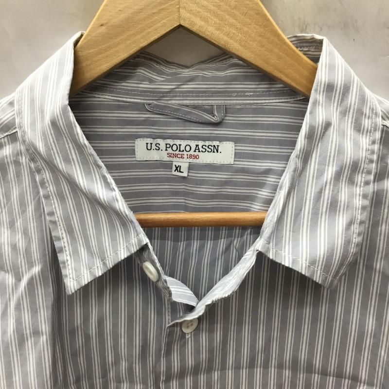 ユーエスポロアッスン U.S.POLO ASSN. シャツ、ブラウス 半袖 SH787 MONO-MART別注 ワンポイント刺繍 XL ストライプ 白 / ホワイト / X 灰 / グレー /  メンズ USED 古着 中古 10117785