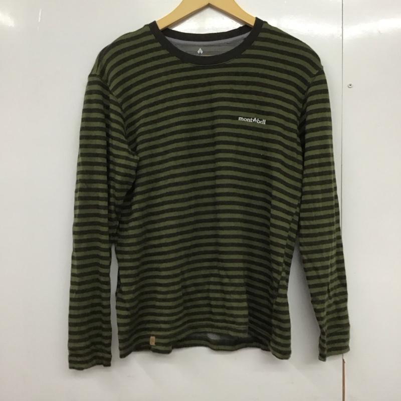 モンベル mont-bell カットソー 長袖 長袖カットソー クルーネックカットソー プリントカットソー M ボーダー柄 カーキ / カーキ /  メンズ USED 古着 中古 10142415