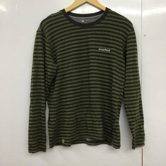 モンベル mont-bell カットソー 長袖 長袖カットソー クルーネックカットソー プリントカットソー M ボーダー柄 カーキ / カーキ /  メンズ USED 古着 中古 10142415