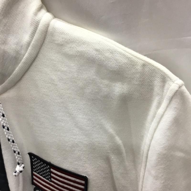 エディーバウアー Eddie Bauer カットソー 半袖 ハーフジップ M ロゴ、文字 白 / ホワイト / X 紺 / ネイビー /  メンズ USED 古着 中古 10117803