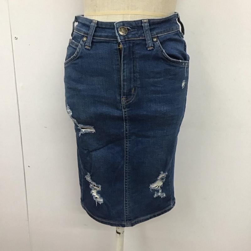 リー Lee スカート ひざ丈スカート LL0708 HERITAGE LASTIC HIGHペンシルスカート XS ダメージ加工 青 / ブルー /  レディース USED 古着 中古 10112993