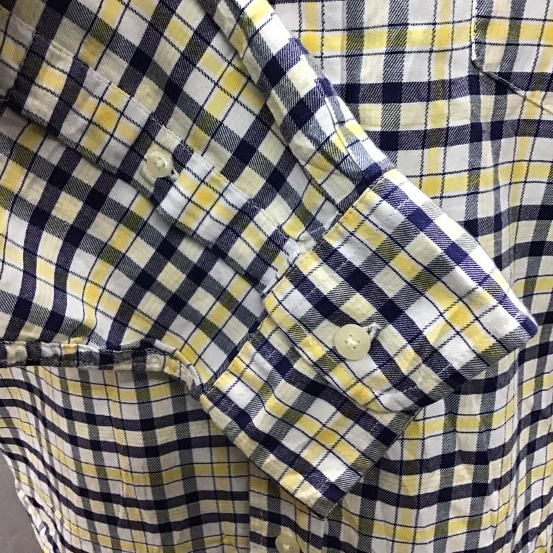 チャップス CHAPS シャツ、ブラウス 長袖 ボタンダウン チェック L ワンポイント 白 / ホワイト / X 紺 / ネイビー / X 黄 / イエロー /  メンズ USED 古着 中古 10118379