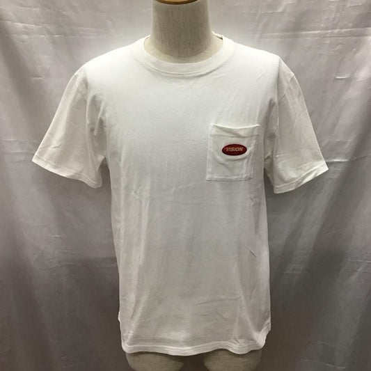 ヴィジョン ストリート ウェア VISION STREET WEAR Tシャツ 半袖 クルーネック 胸ポケット M ロゴ、文字 白 / ホワイト /  メンズ USED 古着 中古 10117030