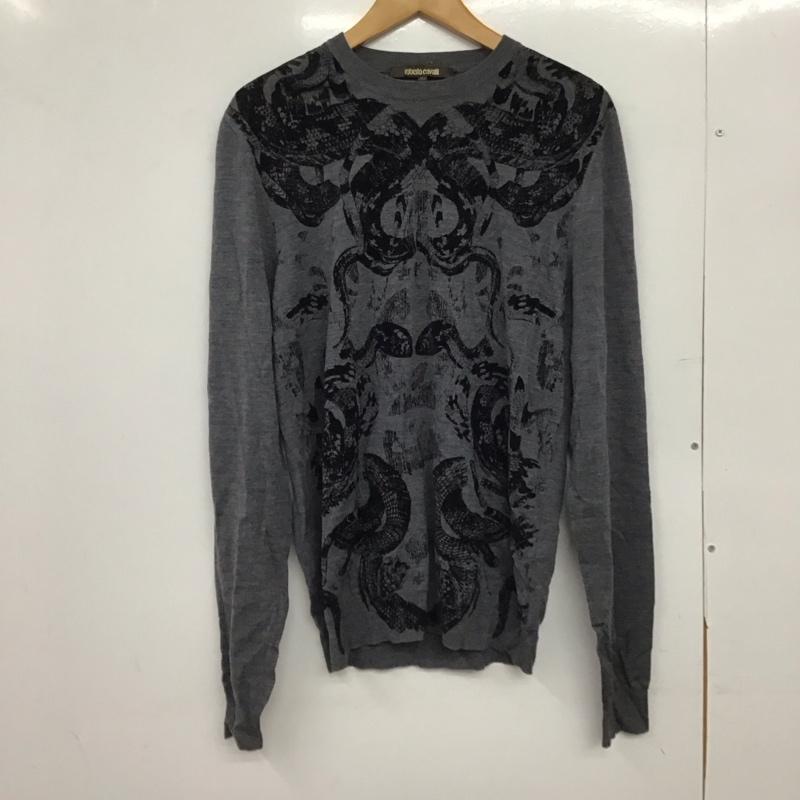 ロベルトカバリ roberto cavalli ニット、セーター 長袖 長袖ニットカットソー クルーネック セーター M 総柄 灰 / グレー /  メンズ USED 古着 中古 10149746