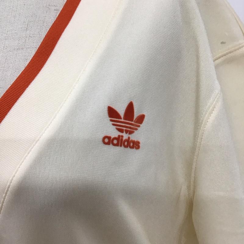 アディダス adidas ワンピース ひざ丈スカート 半袖ワンピース ロングワンピース Vネック フレアスカート M ロゴ、文字 ベージュ / ベージュ /  レディース USED 古着 中古 10122415