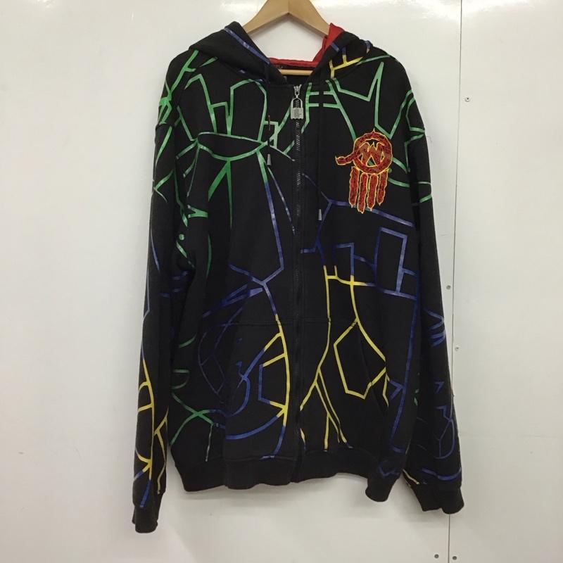 ミスキーン Miskeen パーカー 長袖 長袖パーカー ジップアップパーカー スウェット XXL プリント 黒 / ブラック /  メンズ USED 古着 中古 10149920