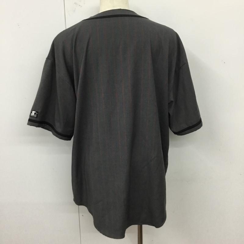 スターター STARTER シャツ、ブラウス 半袖 半袖シャツ ノーカラーシャツ 半袖カットソー ストライプシャツ 46 ロゴ、文字 灰 / グレー /  メンズ USED 古着 中古 10120832