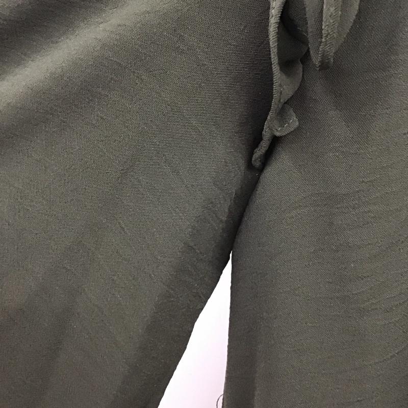 ザラ ZARA ワンピース ひざ丈スカート 0387 169 505 スタンドネック フリル 長袖 L 無地 カーキ / カーキ /  レディース USED 古着 中古 10109505