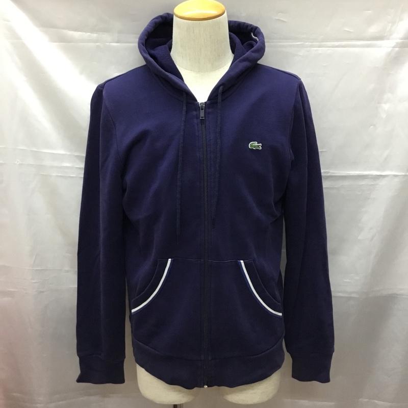 ラコステ LACOSTE パーカー 長袖 長袖パーカー フード付きパーカー プリントスウェット ジップアップパーカー 4 ロゴ、文字 紺 / ネイビー /  メンズ USED 古着 中古 10108418