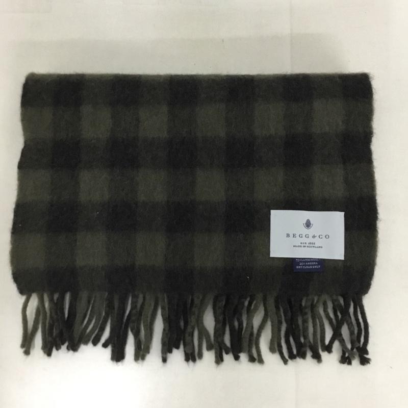 ベグアンドコー Begg & Co マフラー マフラー フリンジ ウール アンゴラ混 ロゴ、文字 黒 / ブラック / X カーキ / カーキ /  メンズ USED 古着 中古 10133819