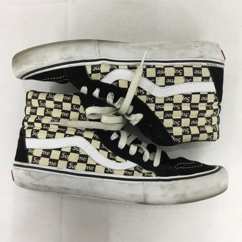 バンズ VANS スニーカー スニーカー 721454 ハイカット Sk8-Hi Supreme 16AW Checker Logo 27cm 27.0cm ロゴ、文字 黒 / ブラック / X 白 / ホワイト /  メンズ USED 古着 中古 10150973