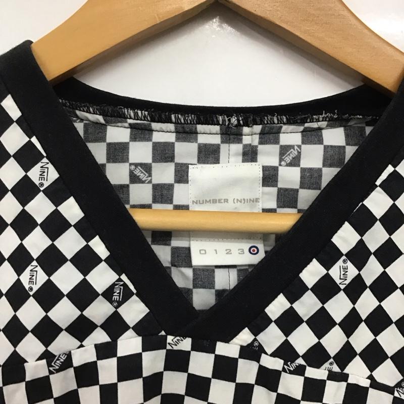 ナンバーナイン NUMBER (N)INE カットソー 長袖 長袖カットソー プリントカットソー Vネック ナンバーナイン初期 総柄 白 / ホワイト / X 黒 / ブラック /  メンズ USED 古着 中古 10141892