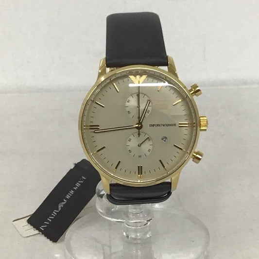 エンポリオアルマーニ EMPORIO ARMANI 腕時計 アナログ（クォーツ式） AR-0386 レザーベルト ロゴ、文字 灰 / グレー / X 金 / ゴールド /  メンズ USED 古着 中古 10134052