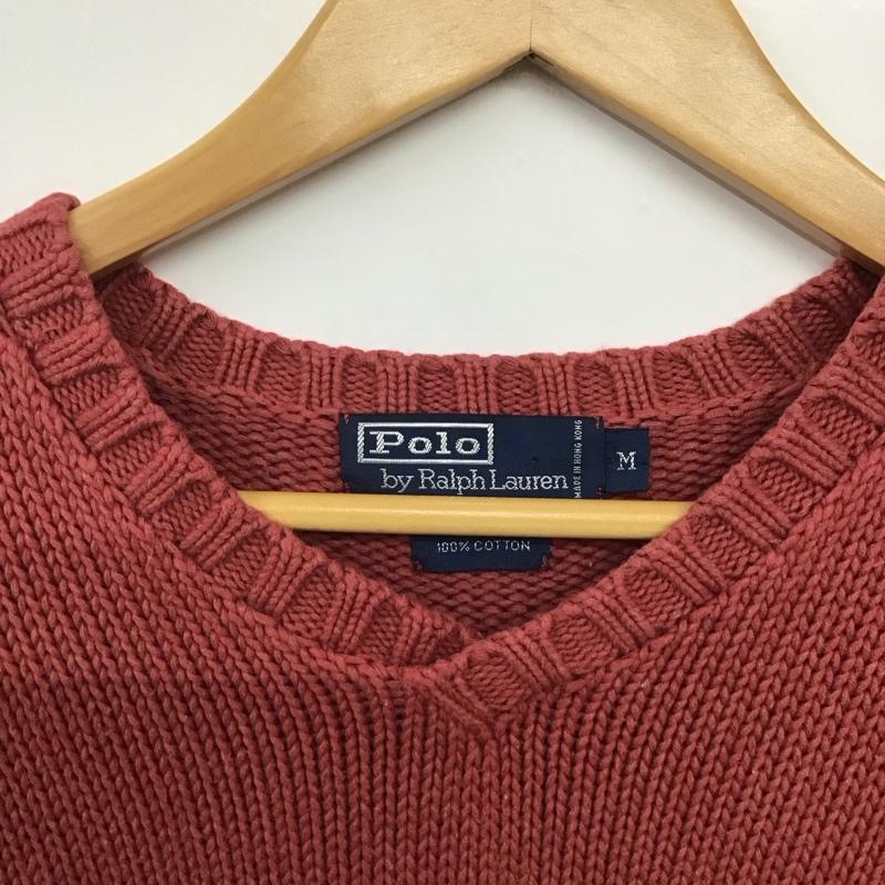 ポロバイラルフローレン Polo by RALPH LAUREN ニット、セーター 長袖 長袖ニットカットソー Vネック セーター M ロゴ、文字 えんじ / ワインレッド /  メンズ USED 古着 中古 10143159