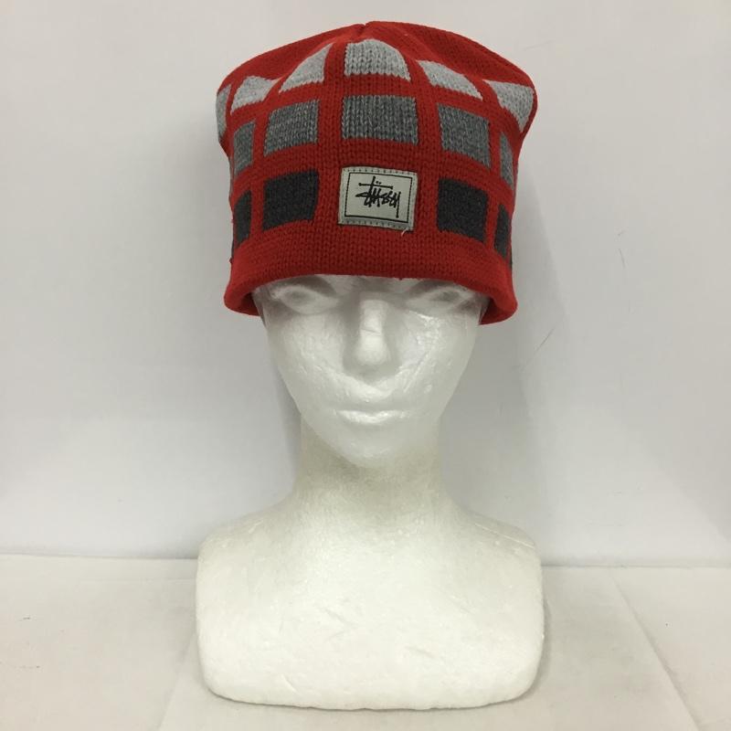 ステューシー STUSSY 帽子 ニット帽 90年代 USA製 ロゴ、文字 赤 / レッド / X 灰 / グレー /  メンズ USED 古着 中古 10137142