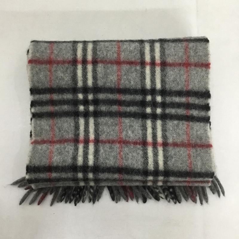 バーバリーズ BURBERRYS マフラー マフラー ラムウール フリンジ チェック 灰 / グレー /  メンズ USED 古着 中古 10142733