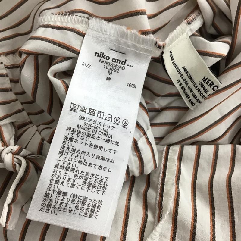 ニコアンド niko and... シャツ、ブラウス 七分袖 長袖シャツ ストライプシャツ ノーカラーシャツ 3 ストライプ 白 / ホワイト /  レディース USED 古着 中古 10132642