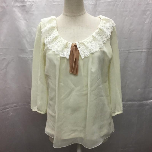 ミッシュマッシュ MISCH MASCH カットソー 七分袖 111-1865-33-83738 レース襟 M 無地 黄 / イエロー /  レディース USED 古着 中古 10107460