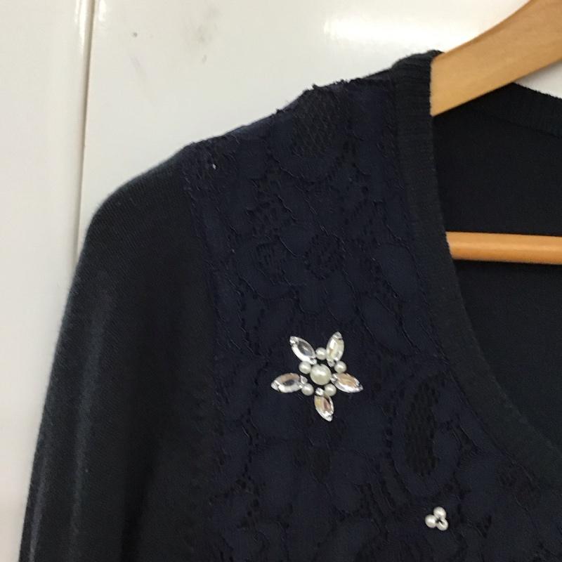セシルマクビー CECIL McBEE カーディガン 長袖 M8701 レース ビジュー M  紺 / ネイビー /  レディース USED 古着 中古 10119594
