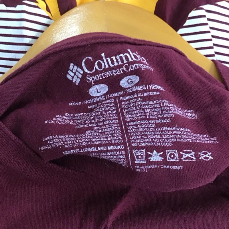 コロンビア Columbia Tシャツ 半袖 半袖カットソー プリントTシャツ クルーネックカットソー L ロゴ、文字 えんじ / ワインレッド /  メンズ USED 古着 中古 10145659