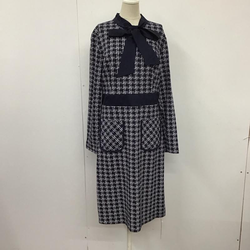古着 USED ワンピース ロングスカート KAIMILAN 長袖 リボンタイ タグ付き 8 チェック 白 / ホワイト / X 紺 / ネイビー /  レディース USED 古着 中古 10115487